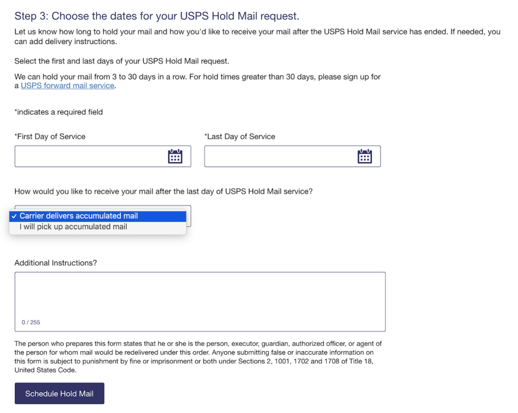 Usps Hold Mail Request Printable Form