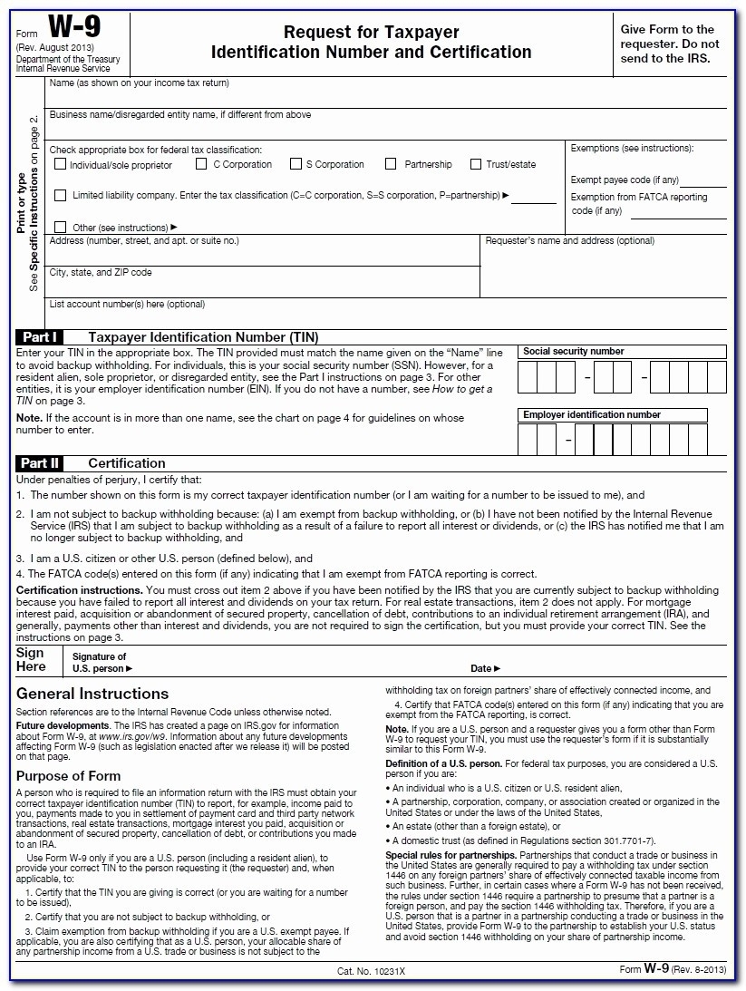 W 9 Fillable Irs Form Printable Forms Free Online