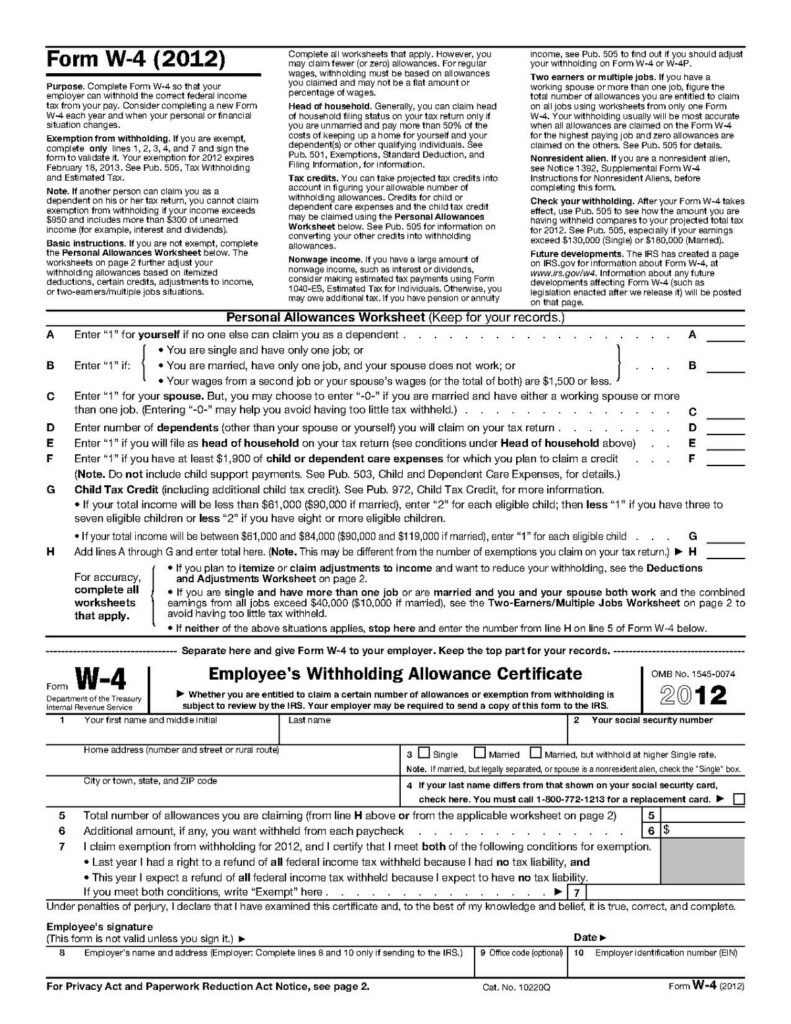 W4 Form 2025 Printable Free Irs Maria Scott