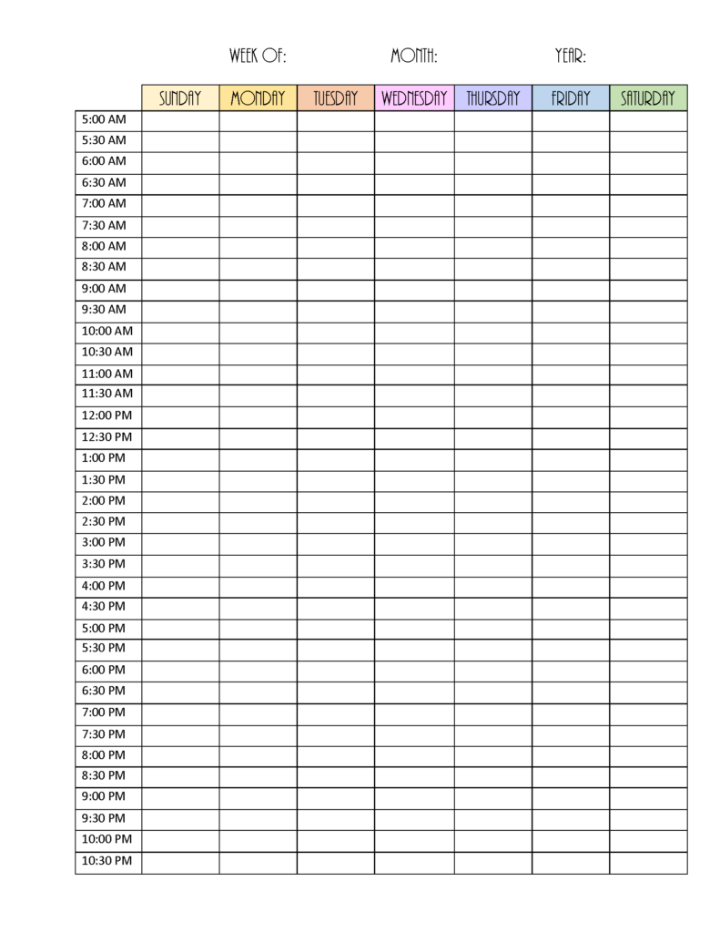 Weekly Calendar Printable Template