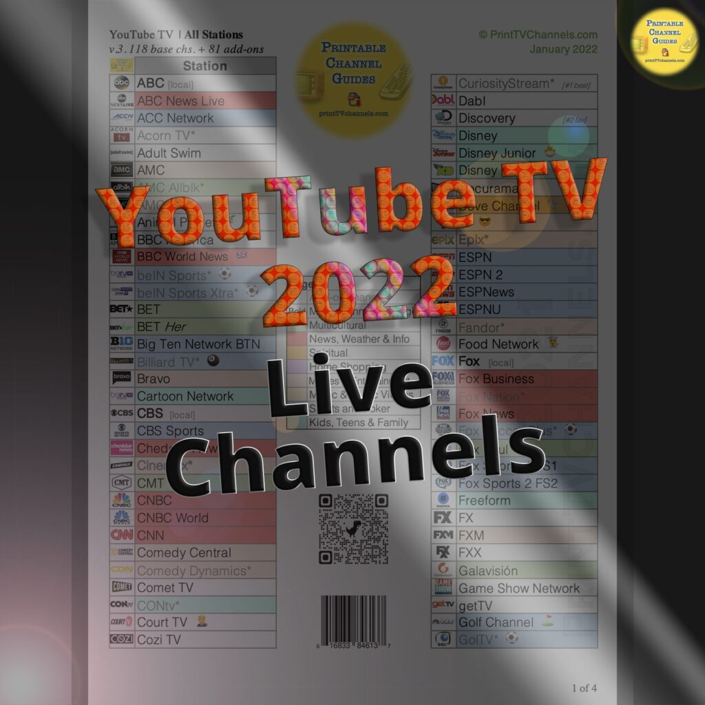 Youtube Tv Channel Guide Printable