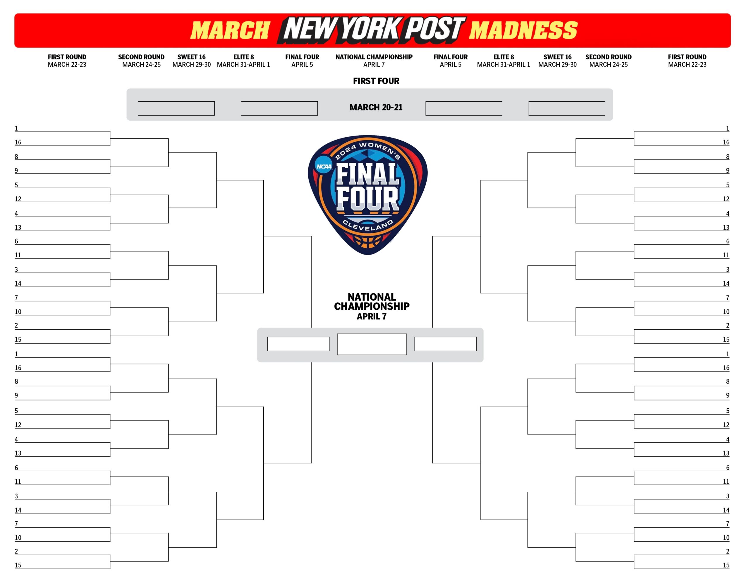 Printable Women s Blank NCAA Bracket Template For March Madness 2024